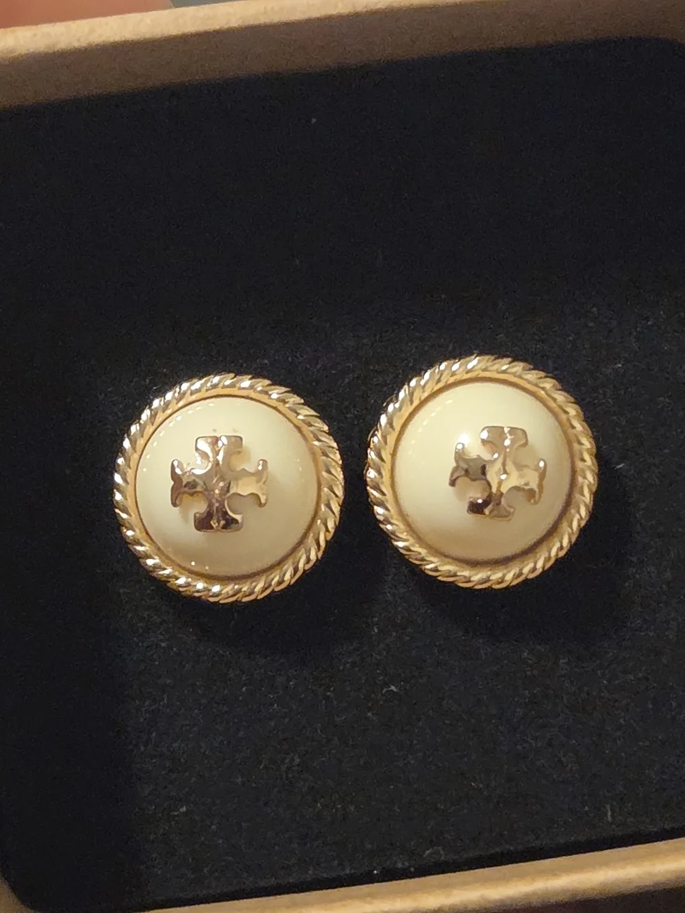 Tory Burch Rope Logo Ivory Stud Earring
